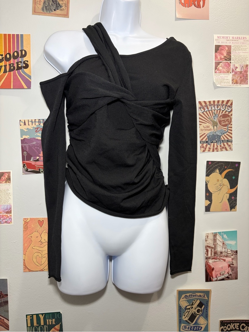 Zara Black Asymmetrical Twist Long Sleeve Top